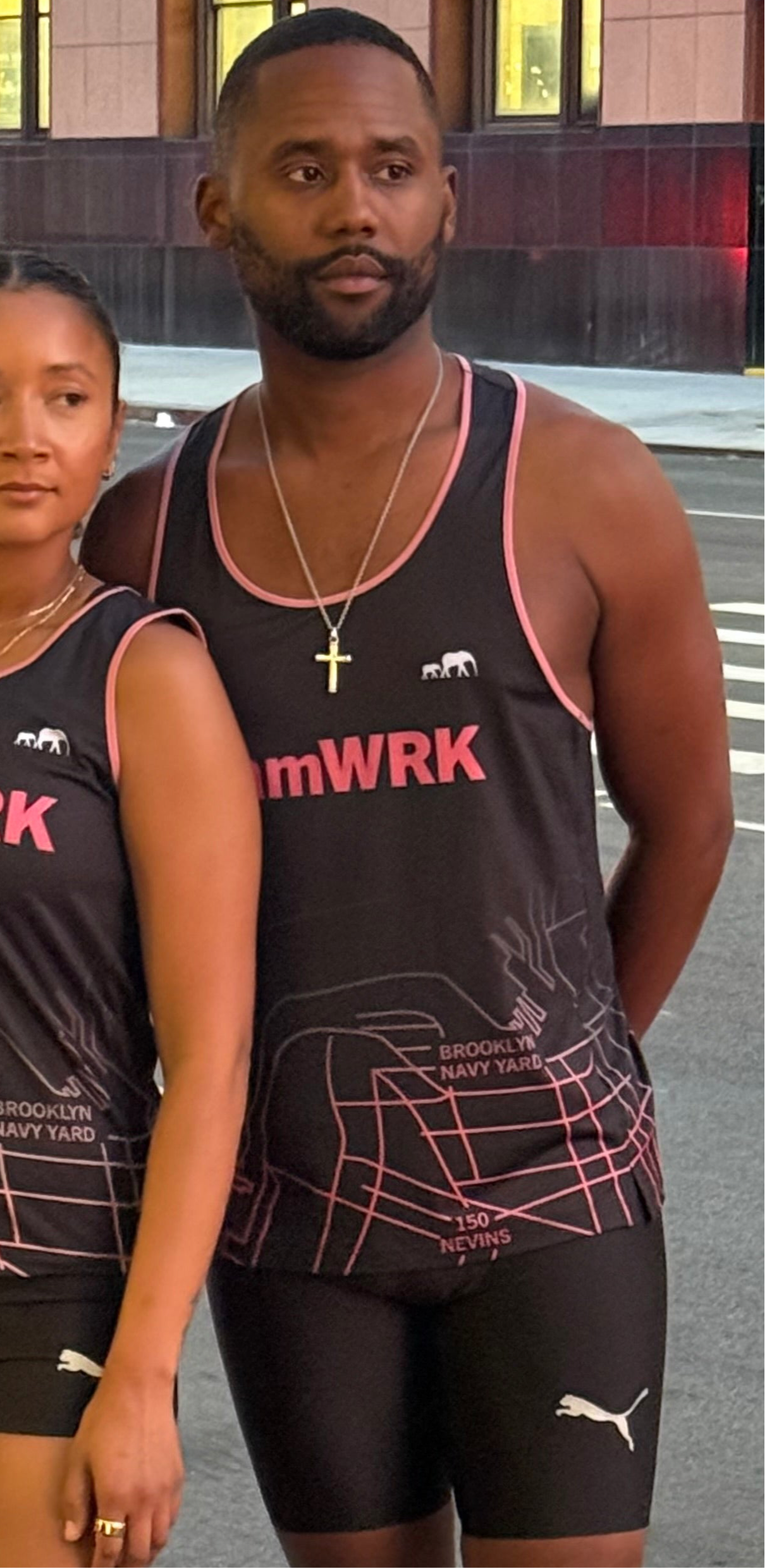 Mens | teamWRK x BKc Performance Singlet | Black/Salmon BK Navy Yard Route