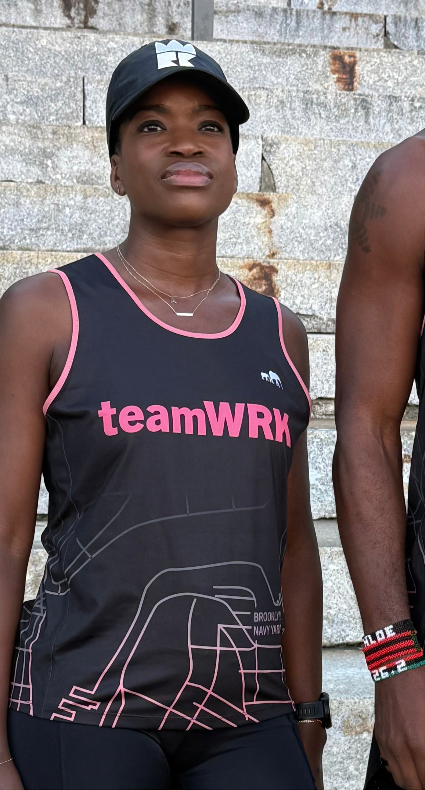 Womens | teamWRK x BKc Performance Singlet | Black/Salmon BK Navy Yard Route