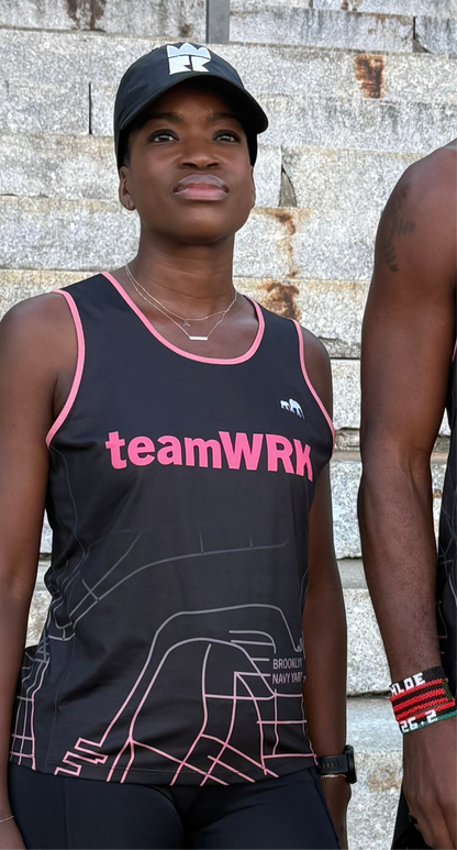 Womens | teamWRK x BKc Performance Singlet | Black/Salmon BK Navy Yard Route