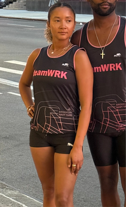 Womens | teamWRK x BKc Performance Singlet | Black/Salmon BK Navy Yard Route